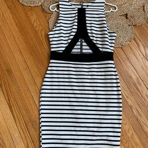 Black and White Striped Cutout Bodycon Dress